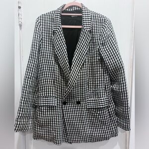 Reformation Gingham Linen Oversized Blazer